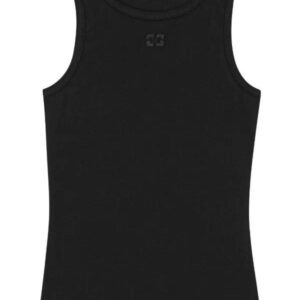 GANNI Black Soft Cotton Rib Tank Top