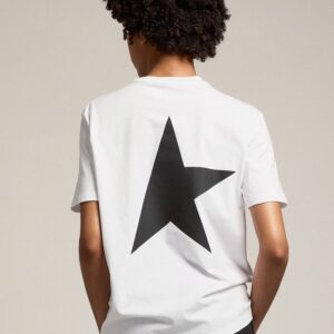 white T-shirt with contrasting black logo and star  GOLDEN GOOSE