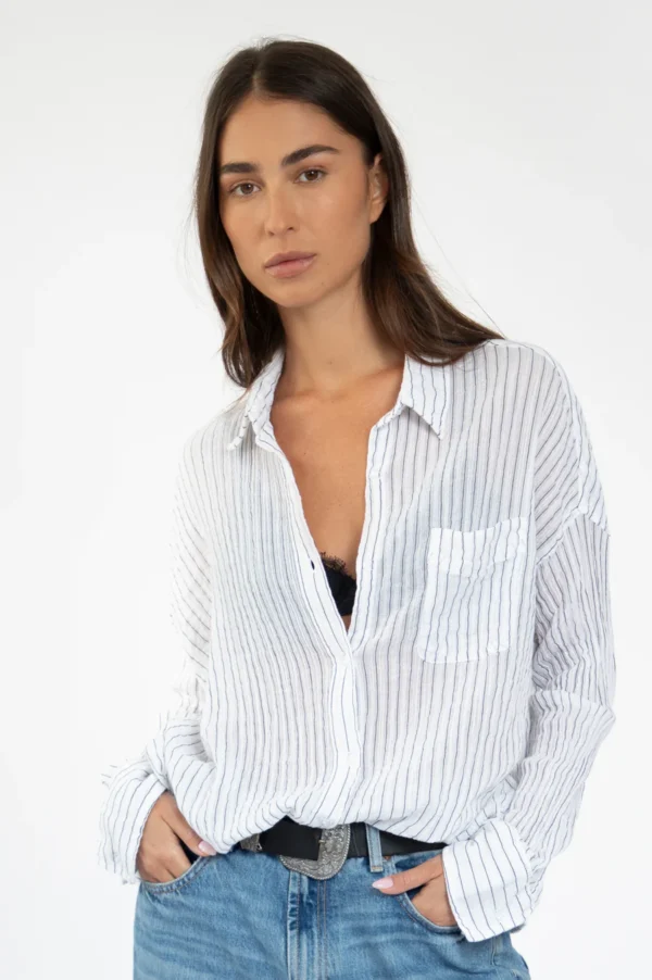 MADE White oversized pinstripe crinkle