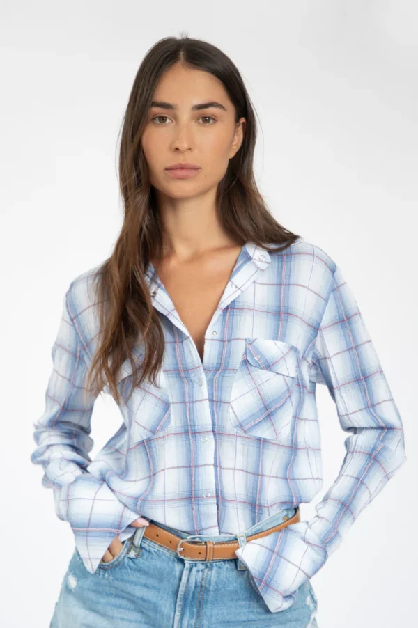 MADE Blue check jacquard snap shirt