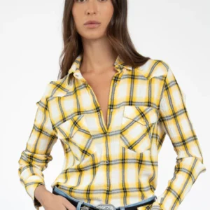 MADE Yellow western plaid snap shirt