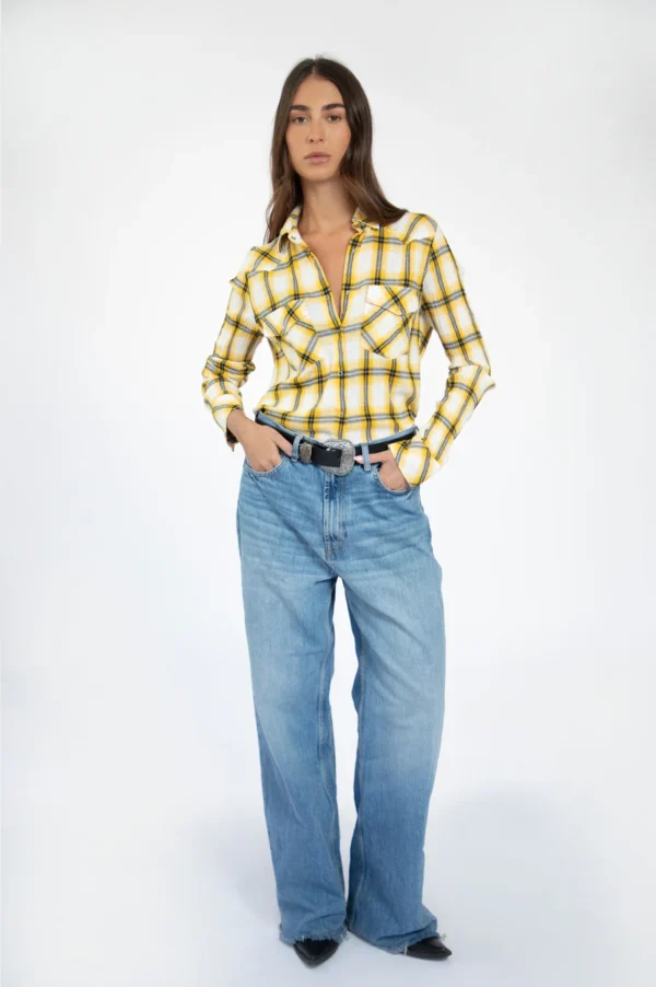 ⁦MADE Yellow western plaid snap shirt⁩ – תמונה ⁦3⁩