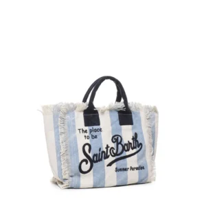 MC2 Saint Barth ORSA A SPALLA VANITY IN CANVAS DI COTONE CON STAMPA A RIGHE AZZURRE