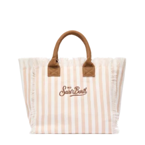 MC2 Saint Barth BORSA A SPALLA VANITY IN CANVAS DI COTONE CON STAMPA A RIGHE BEIGE