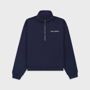 Sporty & Rich Play Tennis Quarter Zip - Navy/White